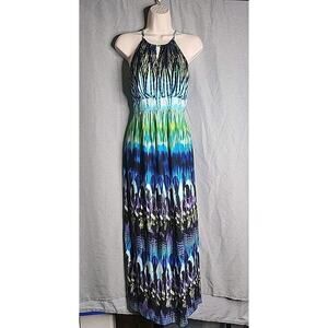 Carole Little Halter Maxi Dress Size 6 Blue Purple Multicolored Empire Waist